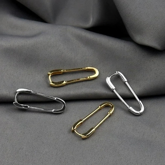 Sterling Silver Paperclip Safety Pin Earrings - Picture 2 of 5